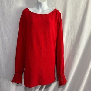 ODDY Women’s Bright Red Long Sleeve Blouse Size 3X Ruffle Cuffs
